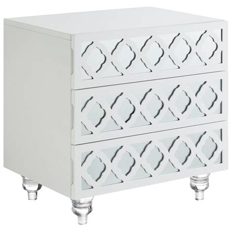 Bring streamlined style to your bed's side with this nightstand. Posh Living Serenity 3-Drawer Mirrored Trellis Pattern ...