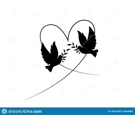 Two Doves Silhouettes Vector Flying Doves In Shape Of A Heart