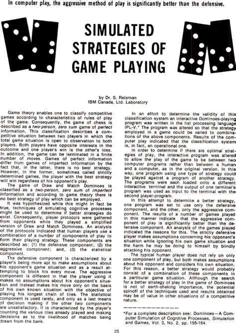 Simulated Strategies of Game Playing