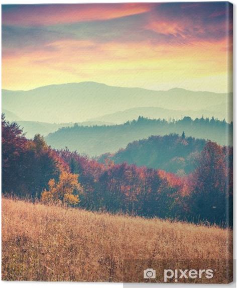 Colorful Autumn Sunrise In The Carpathian Mountains Canvas Print