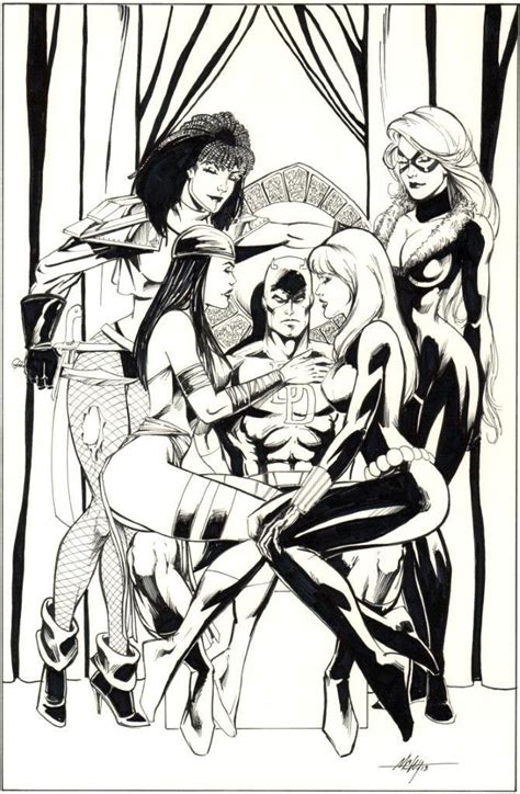 Daredevil Elektra Black Widow Black Cat And Typhoid Mary By Mc Wyman