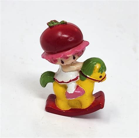 Vintage Strawberry Shortcake Miniatures Cherry Cuddler On Rocking Horse