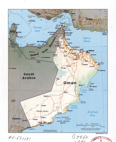 Large Detailed Political Map Of Oman With Relief Roads And Major