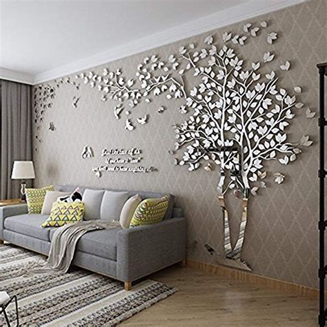 Diy 3d Giant Couple Tree Wall Decals Wall Stickers Crystal Acrylic Wall Décor Arts M Silver