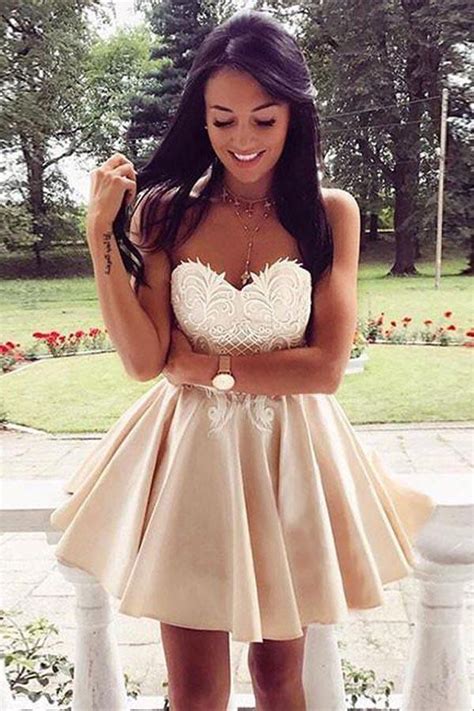 Cute Sweetheart Lace Applique Short Prom Dress Homecoming Dress Pgmdress