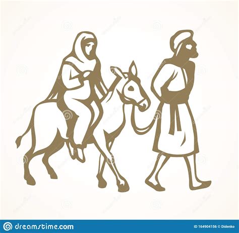 Joseph Und Maria Gehen Nach Bethlehem Vektor Zeichnung Vektor Abbildung