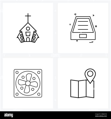 4 Universal Line Icon Pixel Perfect Symbols Of Church Fan Drop Box