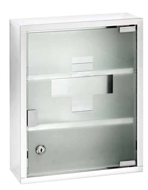 Förvara Medicine Cabinet With Glass Door Lockable Medikamentenschrank 30x12x40 Cm Silver