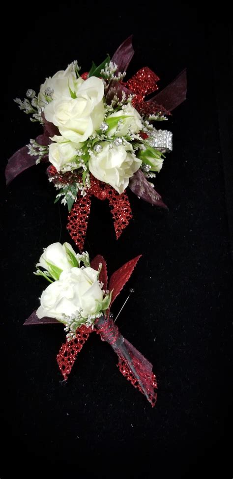 White Spray Roses With Red And Burgundy Accents White Rose Bouquet White Corsage White Spray