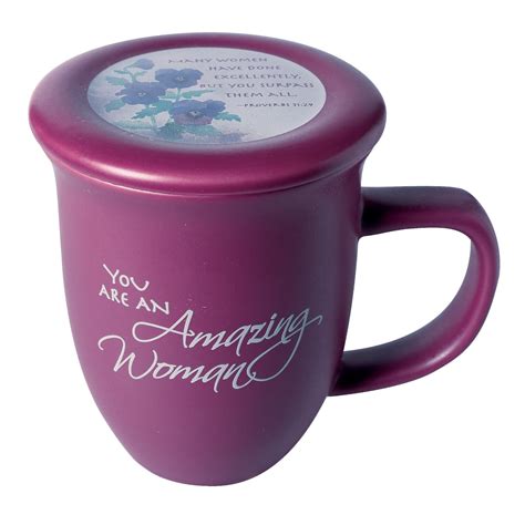 Amazing Woman Ceramic Mug Andcoasterlid 14 Ounce Coffeetea Cup Dusky Purple