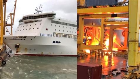 Ferry Crashes Into Spanish Dock Sparking Huge Explosion Ferry Spanish Dock