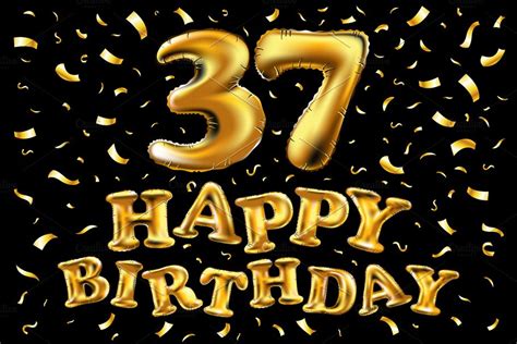 Happy Birthday 37 Gold Balloon Background Graphics ~ Creative Market