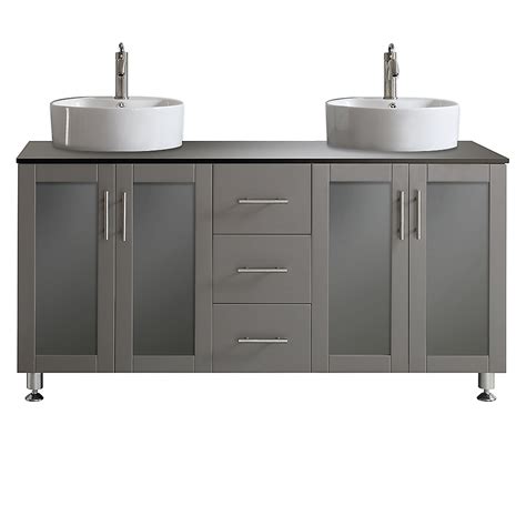 Vinnova Tuscany 60 Inch Double Vanity In Grey With White Vessel Sink