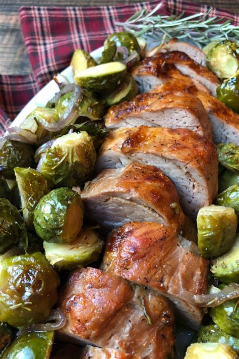 It looks so pretty garnished with slices of apples and oranges and fresh herbs. Sheet Pan Pork Tenderloin with Maple Rosemary Brussels ...