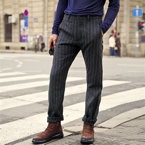 Buy Mens Striped Woolen Pants 2017 New Fashion Slim