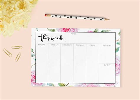 Printable Weekly Planner, Weekly Planner Desk Pad, Weekly notepad, Weekly Diary Print, Printable 