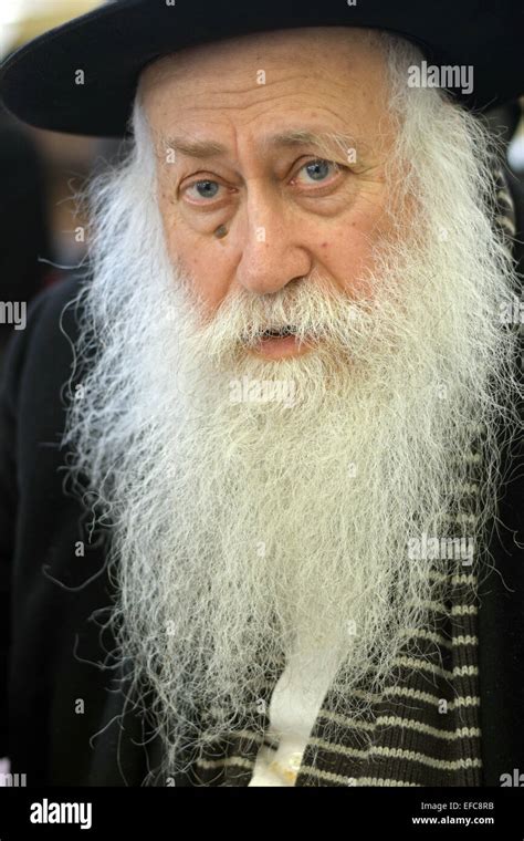 Close Up Portrait Of A Religious Jewish Rabbi With A White Beard At The