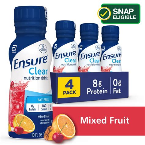 ensure clear nutrition drink 0g fat 8g of high quality protein mixed fruit 10 fl oz 4 count