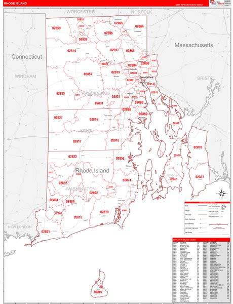 Rhode Island Zip Code Maps Red Line