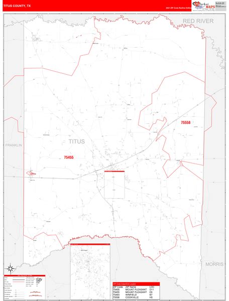 Titus County Tx Zip Code Wall Map Red Line Style By Marketmaps Mapsales