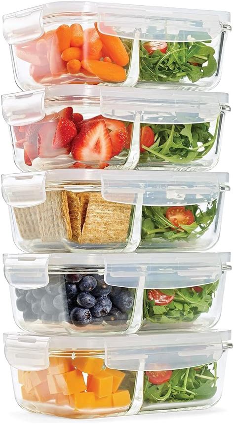 Prepnaturals 5 Pack Glass Food Storage Containers With Lids Glass Meal Prep Containers