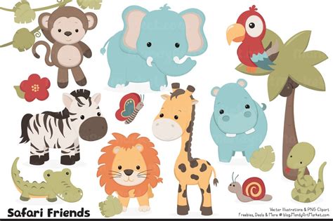 Download Cute Safari Animal Vectors & Clipart ~ Illustrations ...