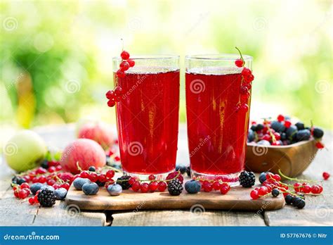 Glasses Of Fresh Fruit Drinks With Fresh Berries Stock Photo Image Of