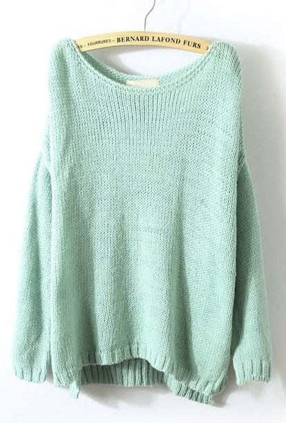 Mint Green Long Sleeve Split Loose Pullovers Sweater Sheinsheinside