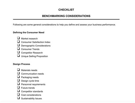 checklist benchmarking considerations