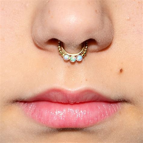 Gold Septum Ring Septum Jewelry 2mm Blue Opal Nose Hoop Etsy