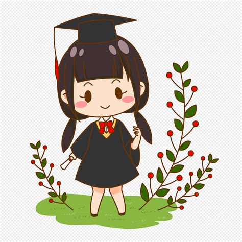 Mahasiswa Kartun Musim Kelulusan Mengenakan Gadis Setelan Lajang PNG