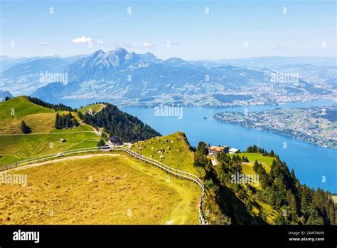 View From Rigi Mountain On Swiss Alps Lake Lucerne And Pilatus
