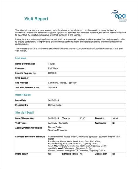 Site Visit Report Template Free Download