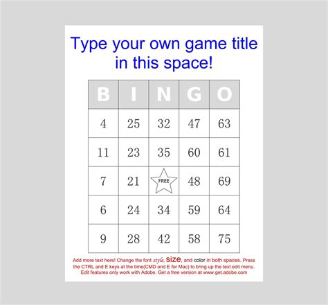Custom Bingo Card Template 1000 Bingo Cards Editable Adobe Form Pdf