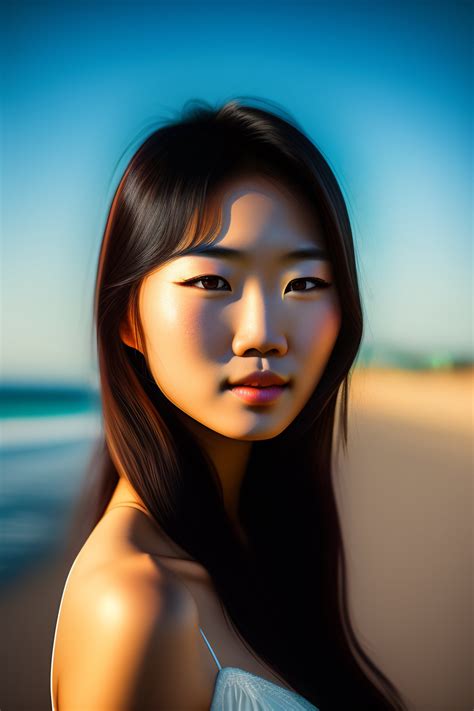 lexica a beautiful cute asian girl at the seaside fine face pretty face realistic shaded