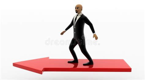 3d Bald Head Man Sitting On Support Of Blue Arrow Concept Stock
