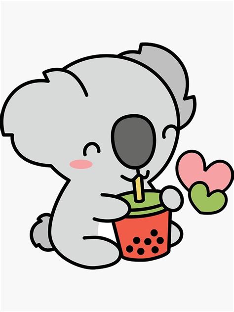 Cute Koala Bear Sipping Bubble Tea Kawaii Boba Pattern Sticker For