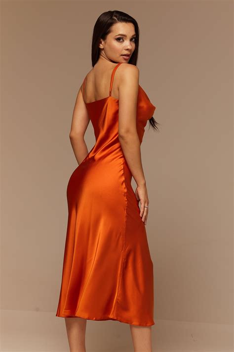 Burnt Orange Silk Slip Dress Cowl Neckrust Midi Silk Etsy