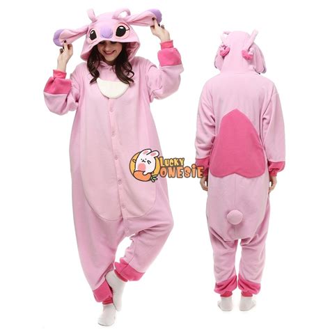 Pink And Blue Stitch And Angel Onesie Costume Matching Couples Pajamas