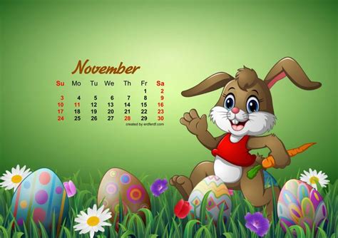 Easter Bunny December 2019 Desktop Calendar Wallpaper Green Background