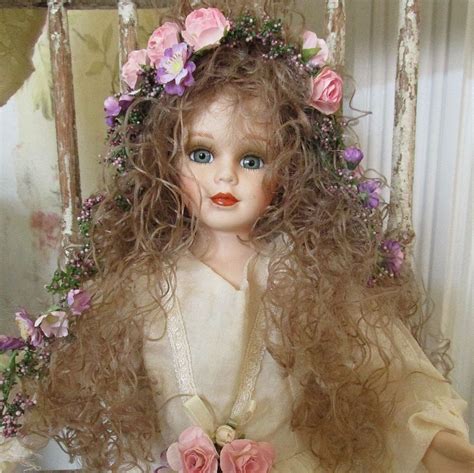Porcelain Cloth Doll 16 Up Cycled W Stand Long Curly Etsy Doll