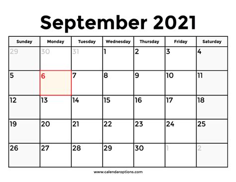 Printable September 2021 Calendar With Holidays