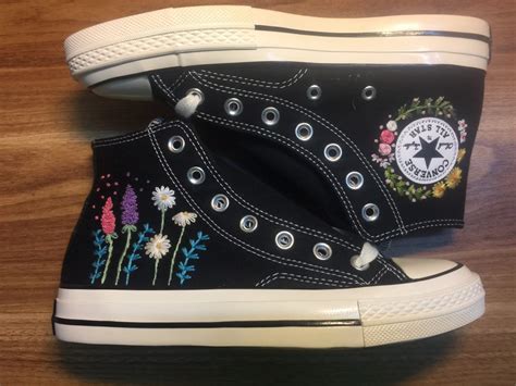 Converse Custom Flower Embroidery Converse Embroidery Logo Etsy