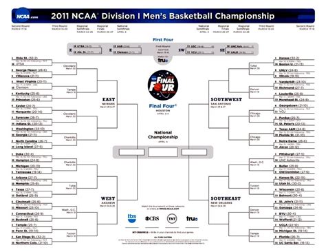 Ncaa Tournament Bracket 2011 Update As Of March 26 2011 Elite Eight