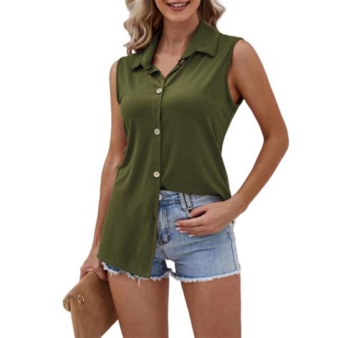 women s sleeveless button down shirts blouses casual loose v neck tank tops business work top