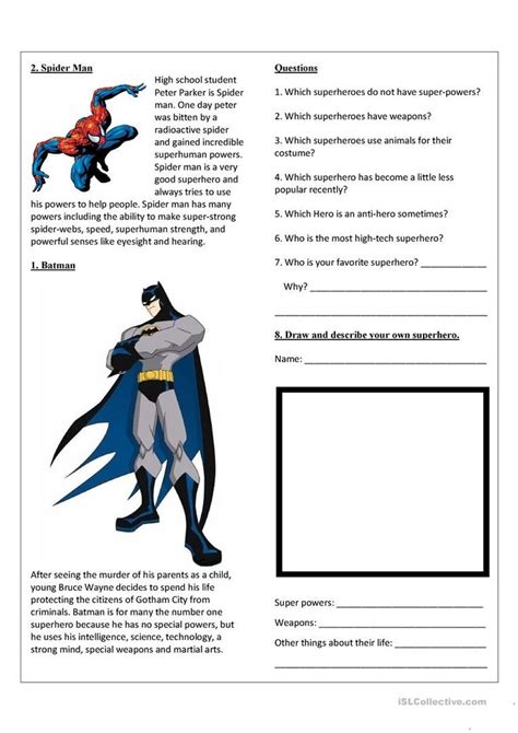 Top 10 Superheroes English Esl Worksheets For Distance Learning And