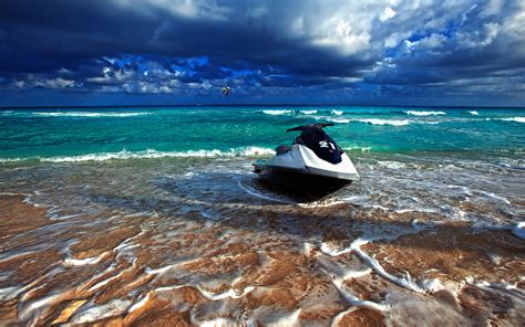 Seadoo Ocean Sea Waves Beaches Sky Clouds Watercrafts Boats