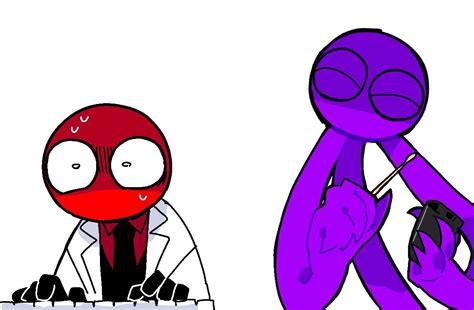 Two Cartoon Characters One Is Purple And The Other Is Red