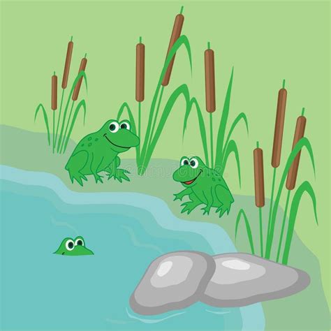Illustration Pond Three Playful Frogs Stock Illustrations 4