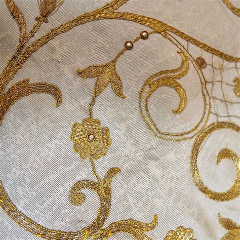 Antique French Embroidery Panel Gold Metallic Flowers Passementerie